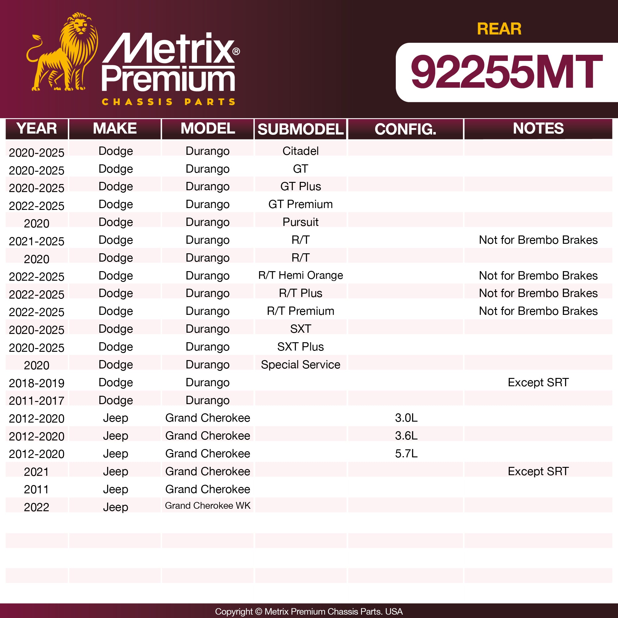 Metrix Premium Rear Disc Brake Rotor Kit 92255MT OEM fit spare parts