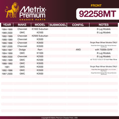 Metrix Premium Front Disc Brake Rotor Kit 92258MT OEM fit spare parts