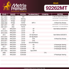 Metrix Premium Rear Disc Brake Rotor Kit 92262MT OEM fit spare parts