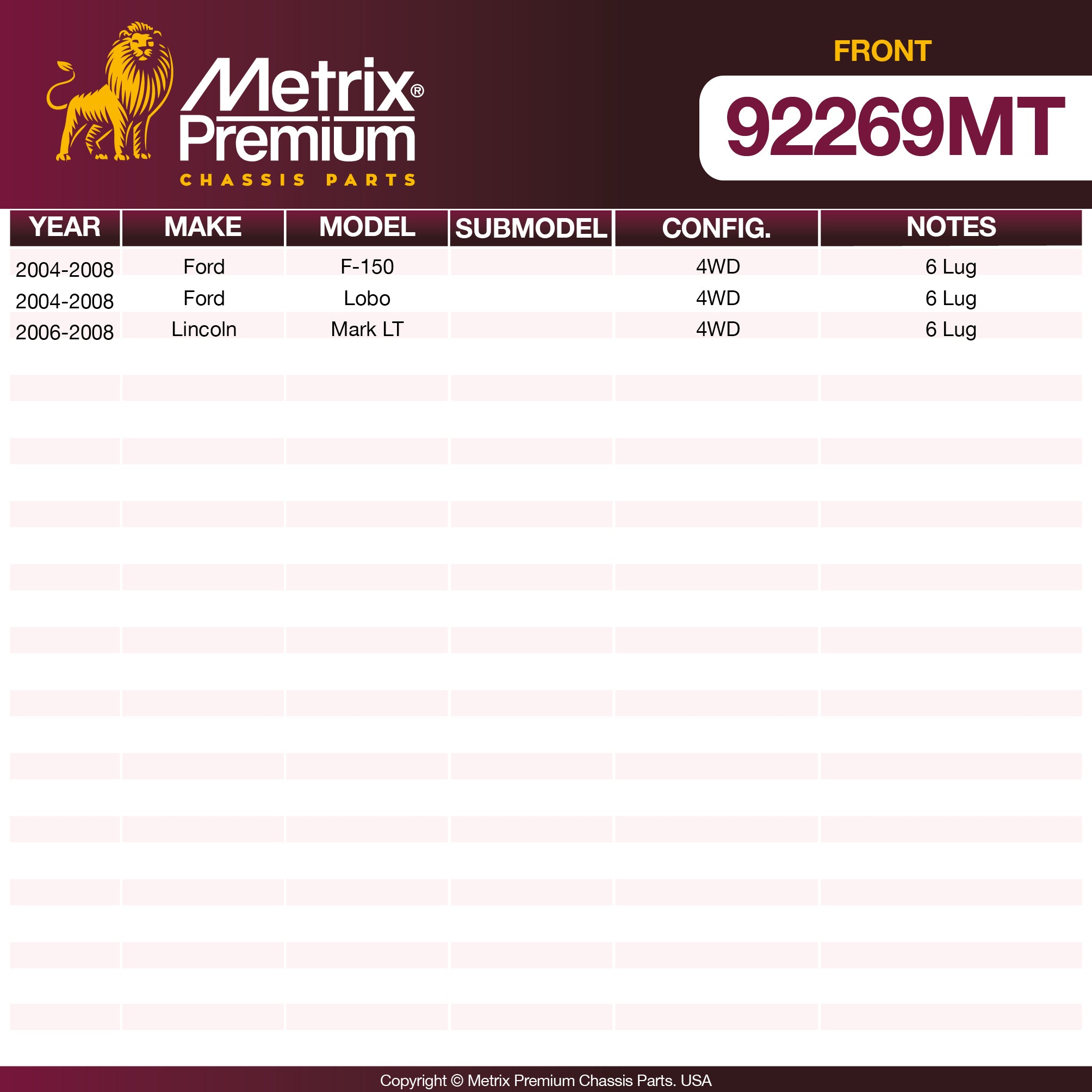 Metrix Premium Front Disc Brake Rotor Kit 92269MT OEM fit spare parts