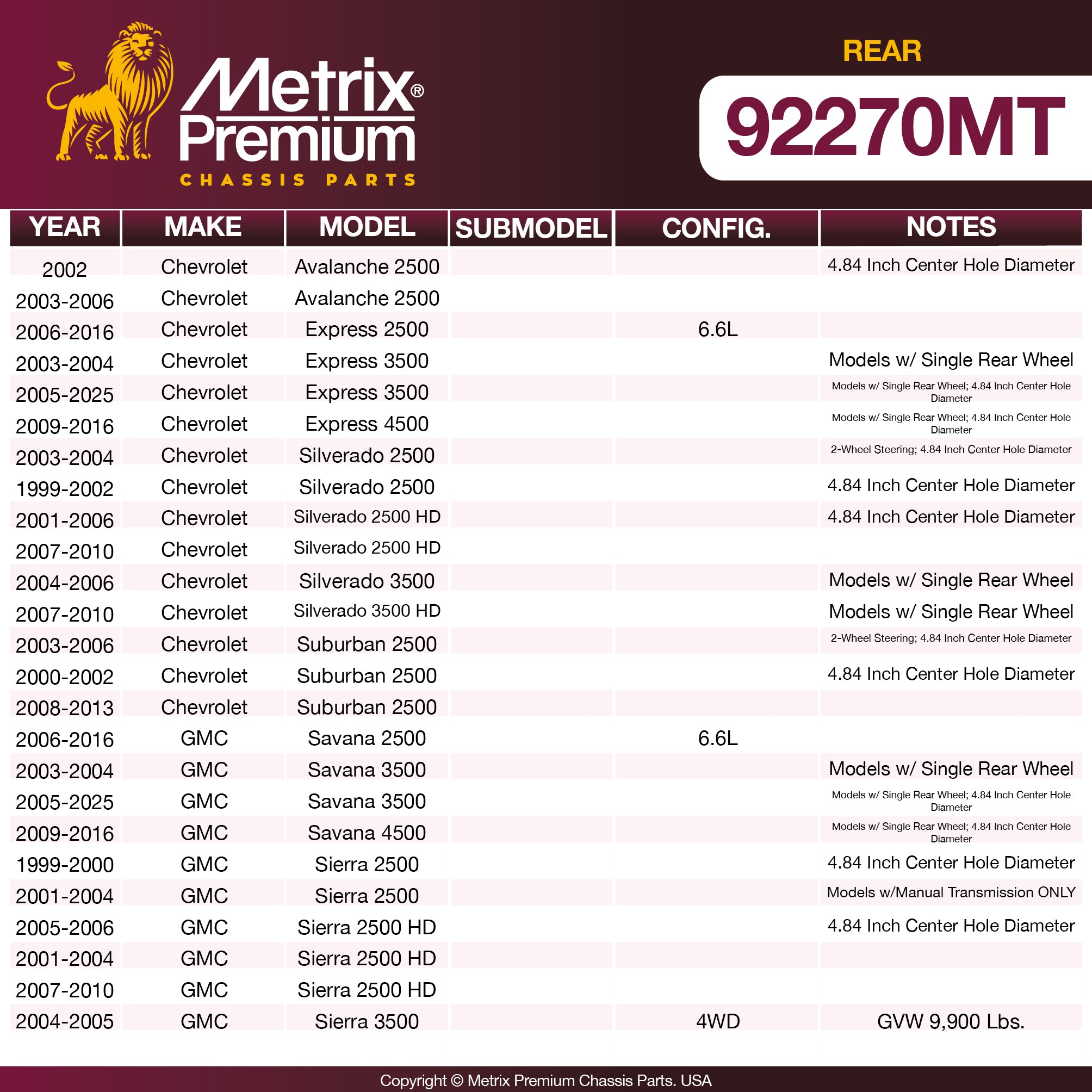 Metrix Premium Rear Disc Brake Rotor Kit 92270MT OEM fit spare parts