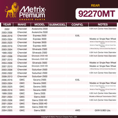 Metrix Premium Rear Disc Brake Rotor Kit 92270MT OEM fit spare parts