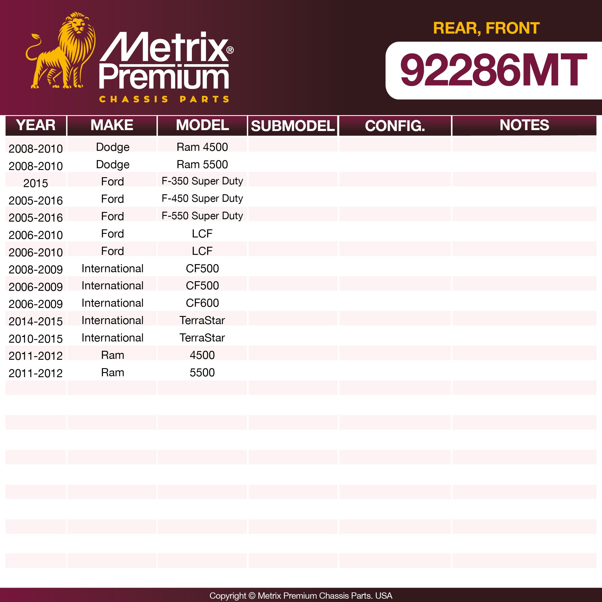 Metrix Premium Rear Disc Brake Rotor Kit 92286MT OEM fit spare parts