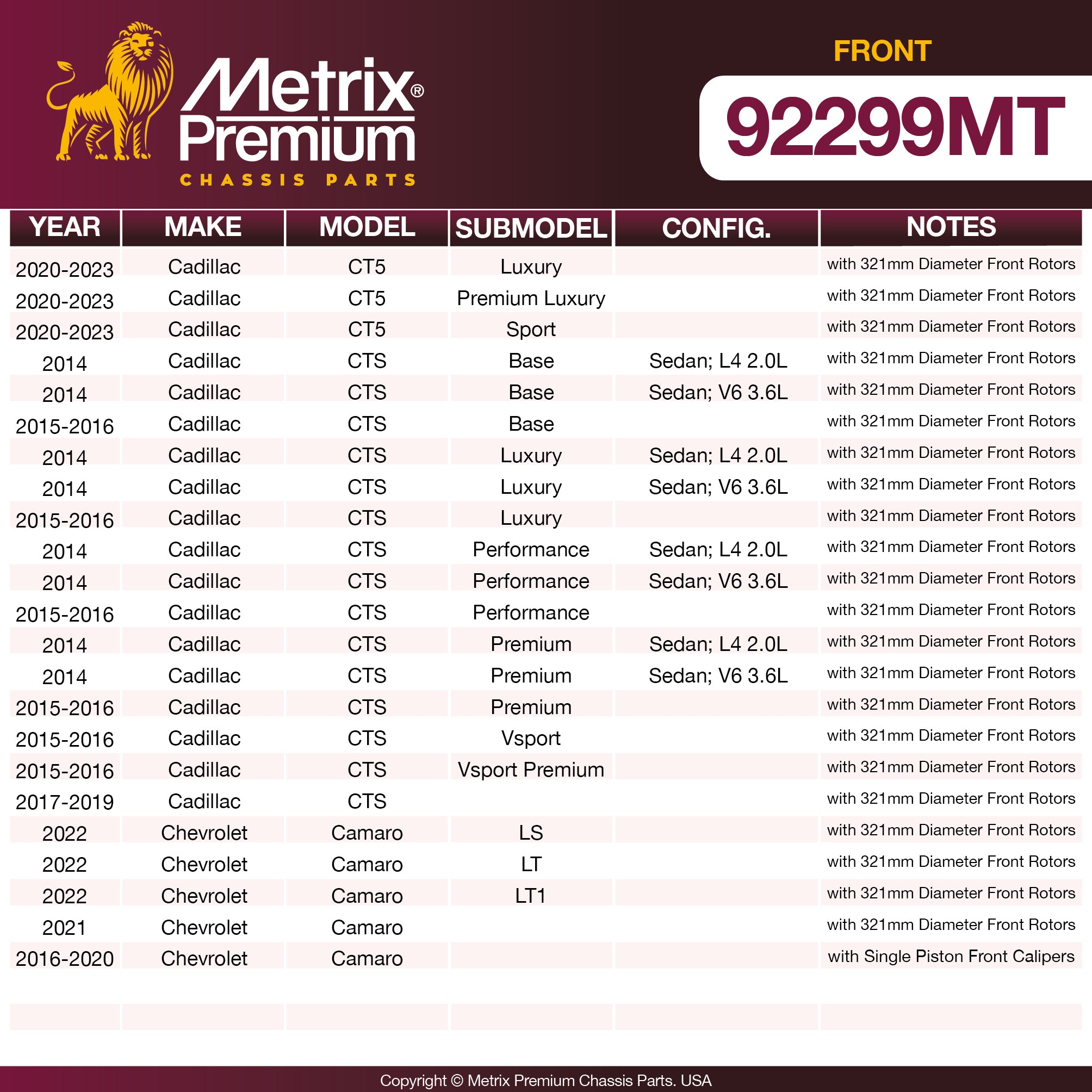 Metrix Premium Front Disc Brake Rotor Kit 92299MT OEM fit spare parts