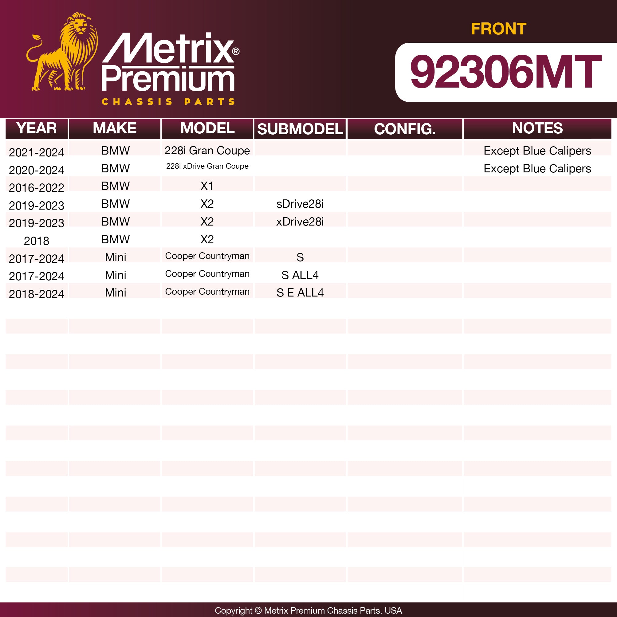 Metrix Premium Front Disc Brake Rotor Kit 92306MT OEM fit spare parts