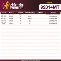 Metrix Premium Front Disc Brake Rotor Kit 92314MT OEM fit spare parts