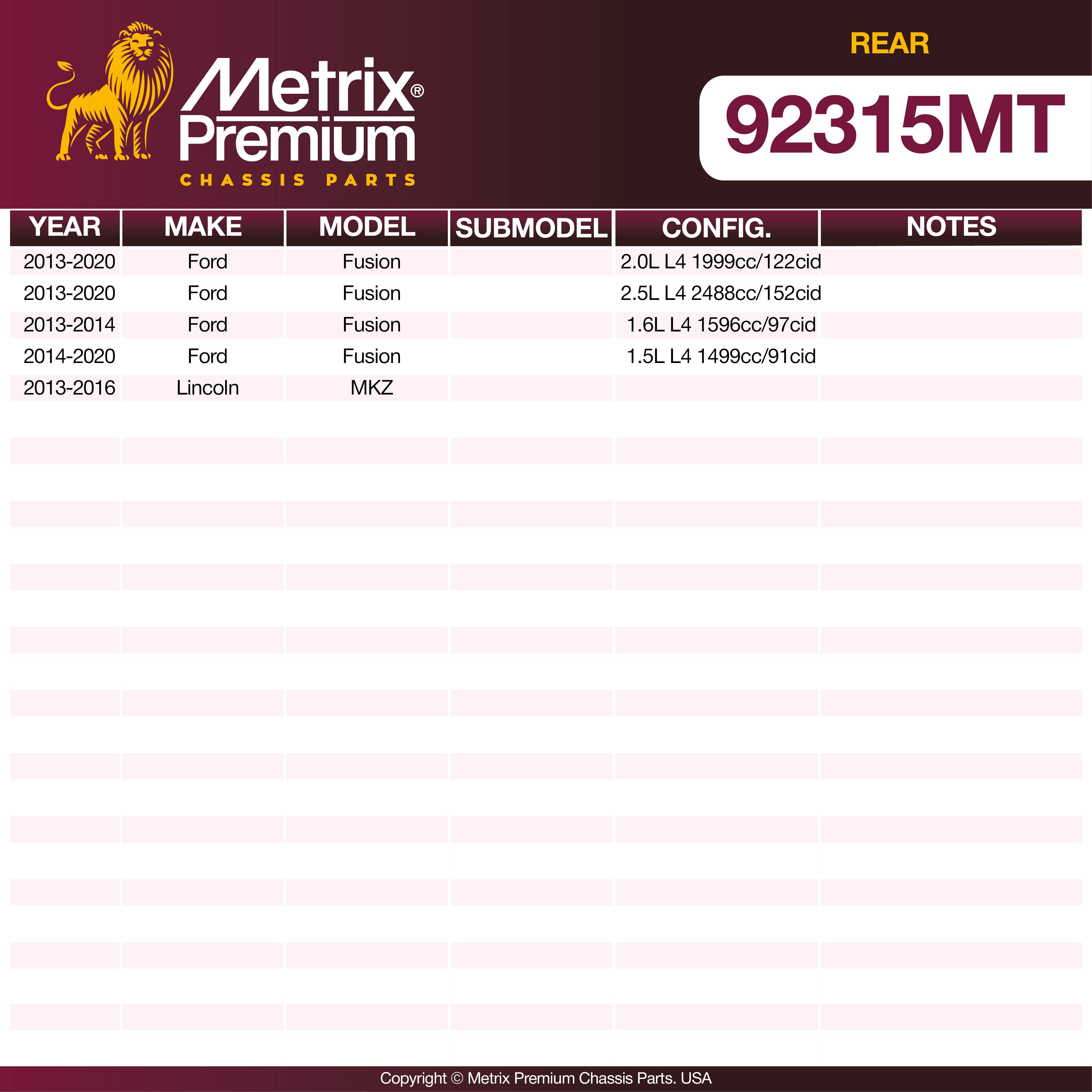 Metrix Premium Rear Disc Brake Rotor Kit 92315MT OEM fit spare parts