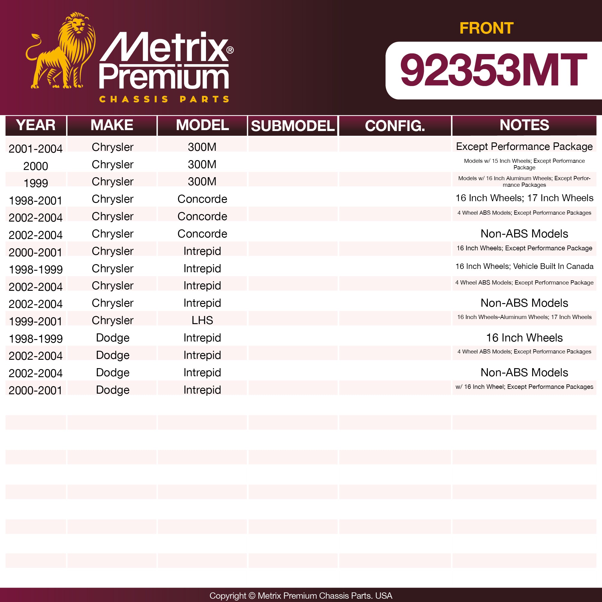 Metrix Premium Front Disc Brake Rotor Kit 92353MT OEM fit spare parts