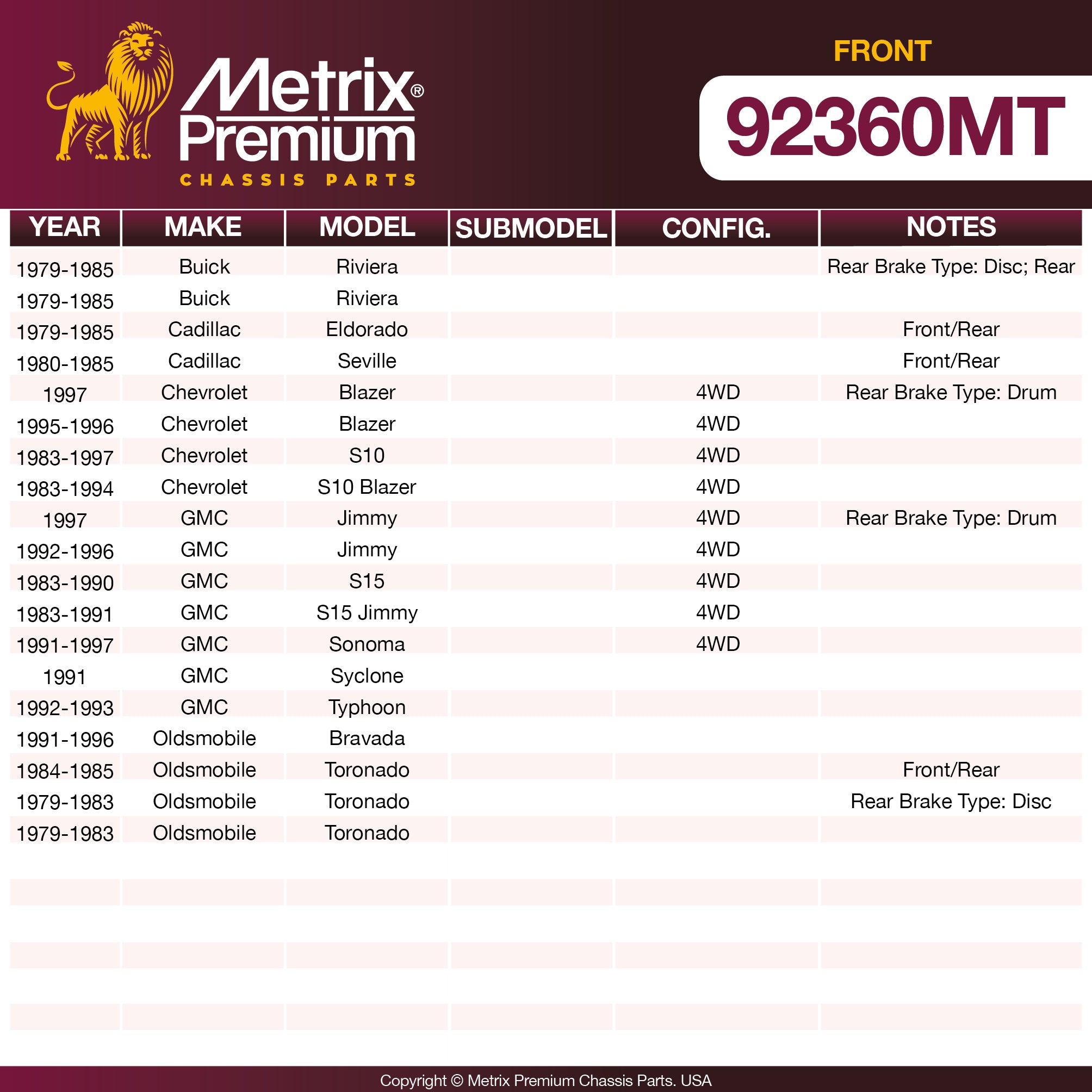 Metrix Premium Front Disc Brake Rotor Kit 92360MT OEM fit spare parts