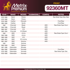 Metrix Premium Front Disc Brake Rotor Kit 92360MT OEM fit spare parts