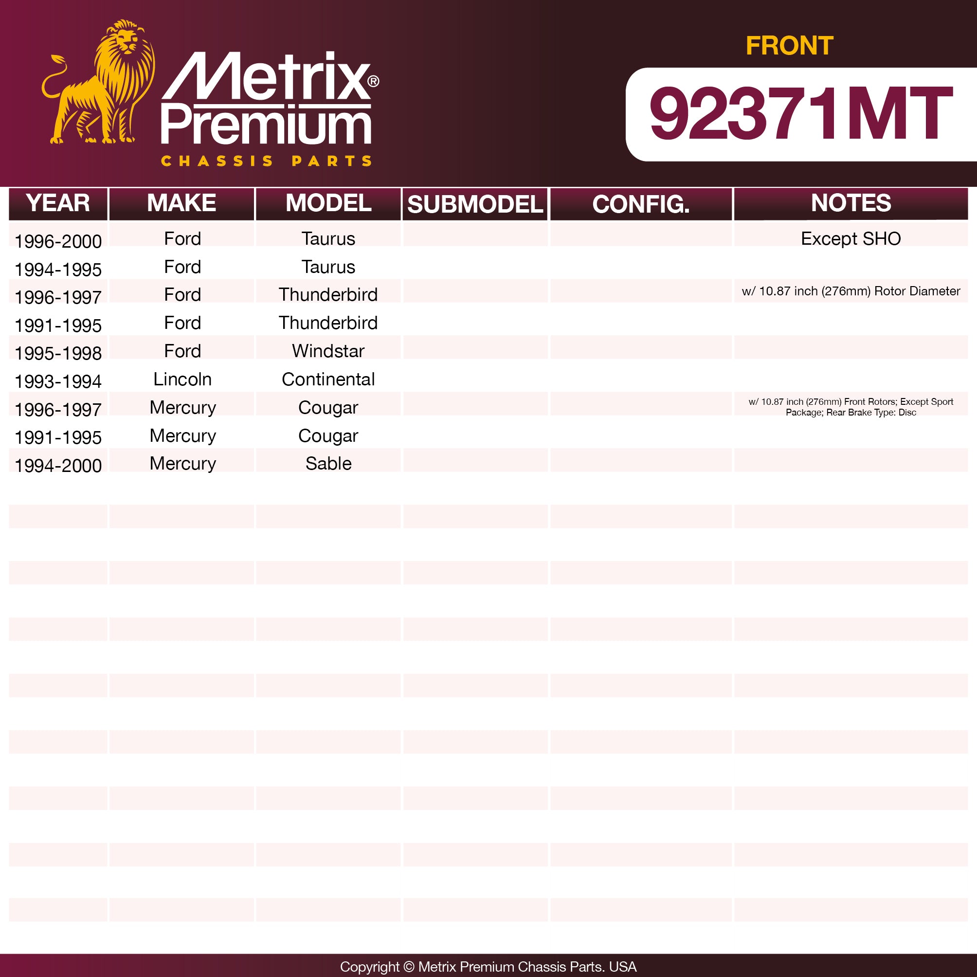 Metrix Premium Front Disc Brake Rotor Kit 92371MT OEM fit spare parts