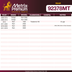 Metrix Premium Rear Disc Brake Rotor Kit 92378MT OEM fit spare parts