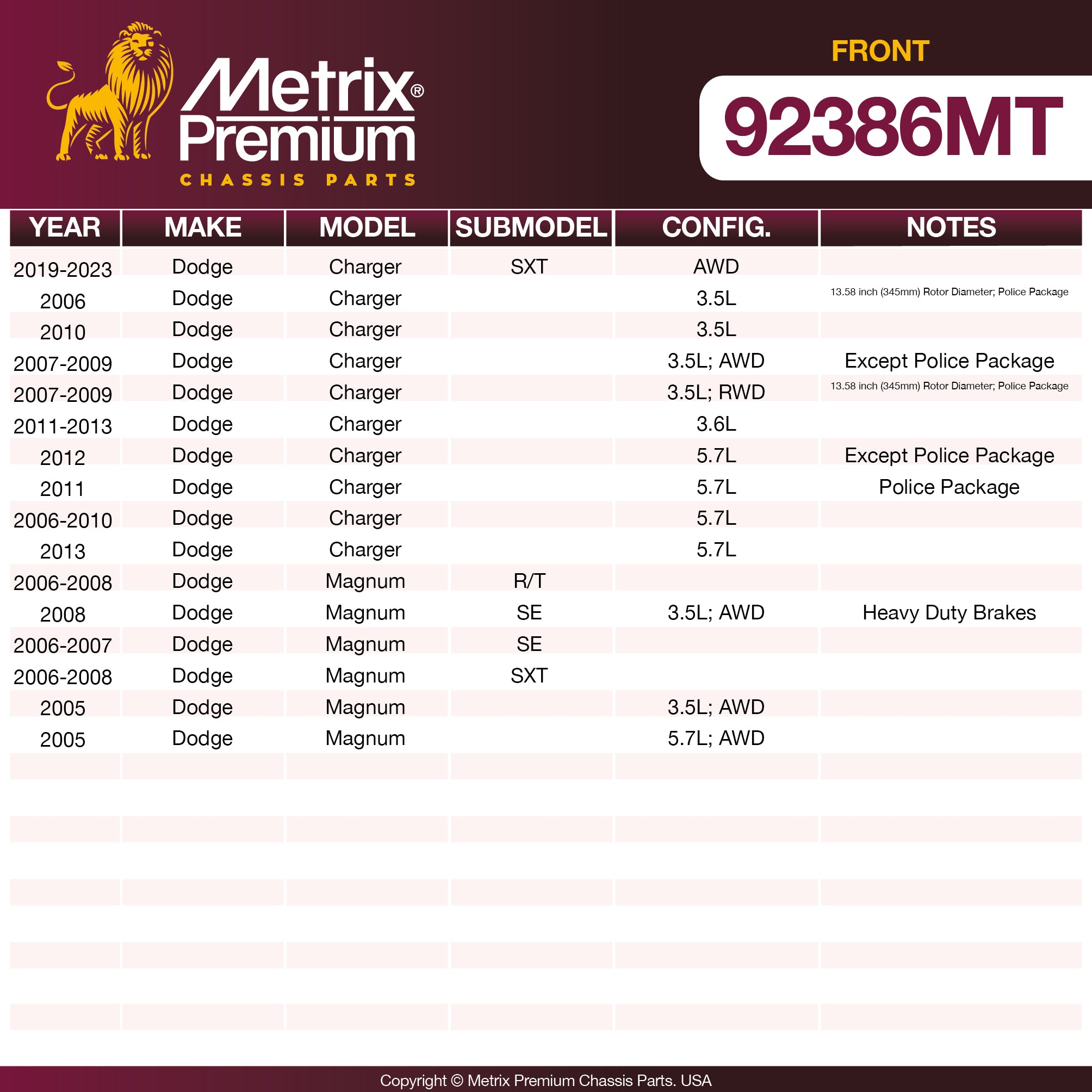 Metrix Premium Front Disc Brake Rotor Kit 92386MT suspension steering brake parts