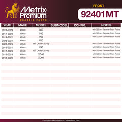 Metrix Premium Front Disc Brake Rotor Kit 92401MT OEM fit spare parts