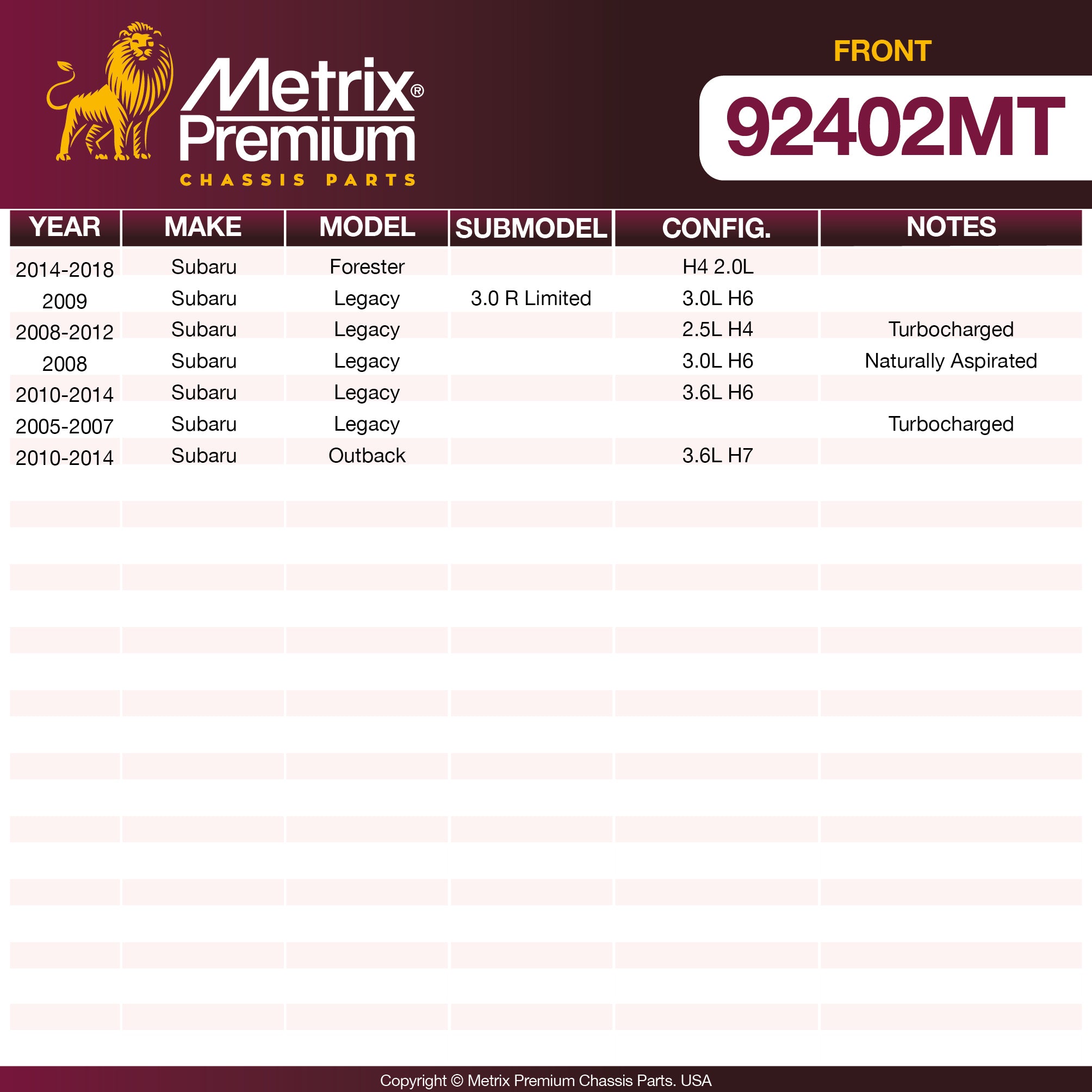 Metrix Premium Front Disc Brake Rotor Kit 92402MT OEM fit spare parts
