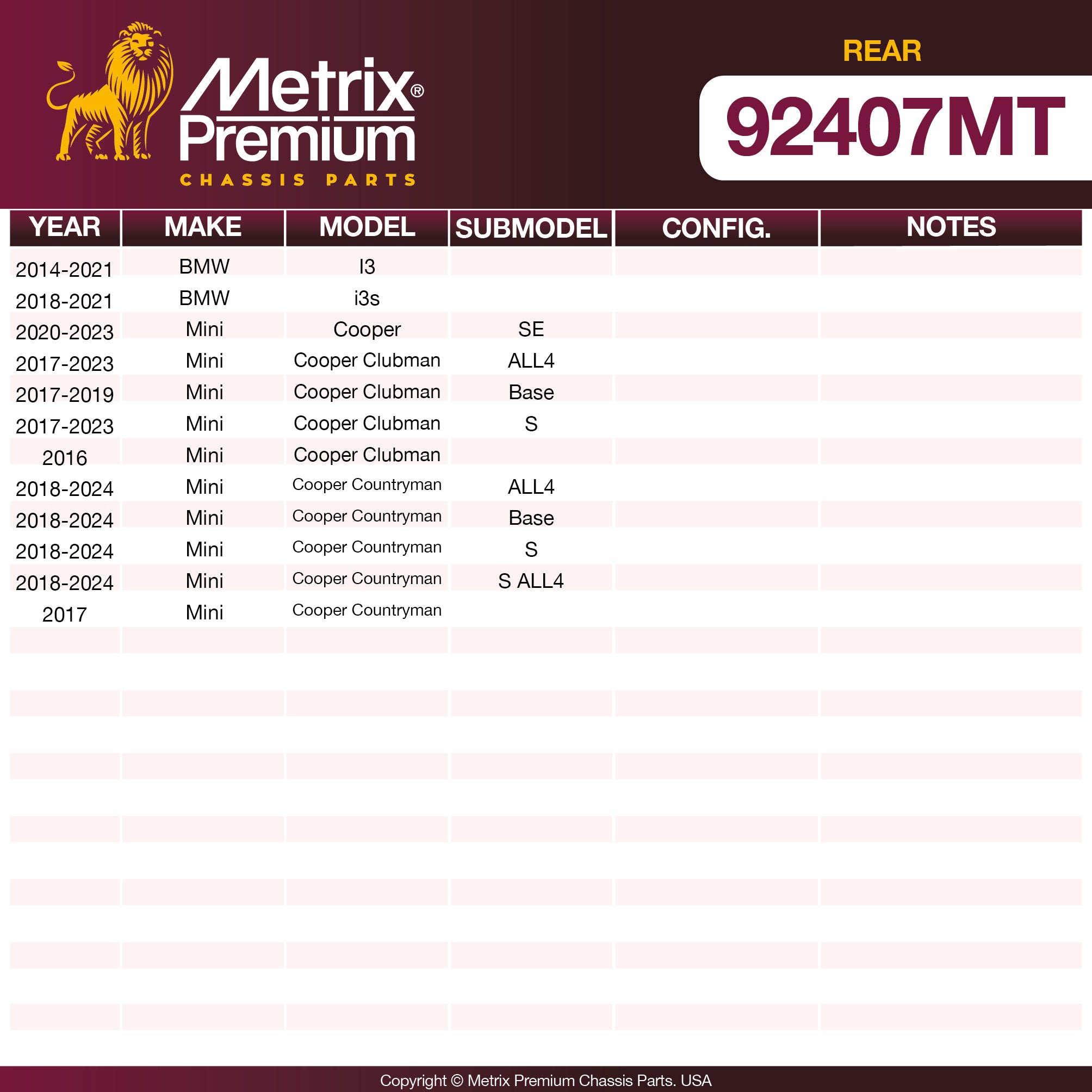 Metrix Premium Rear Disc Brake Rotor Kit 92407MT OEM fit spare parts