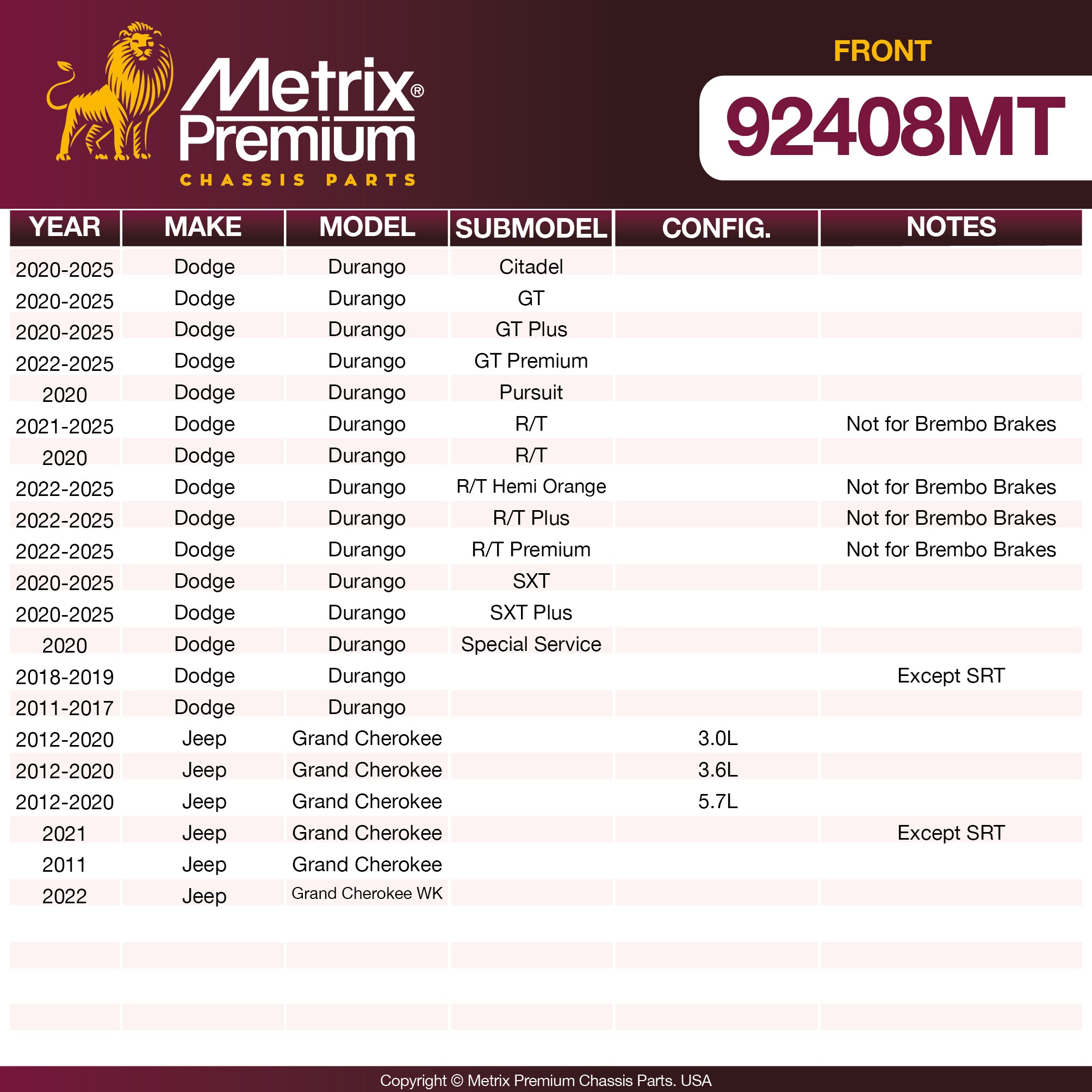 Metrix Premium Front Disc Brake Rotor Kit 92408MT OEM fit spare parts
