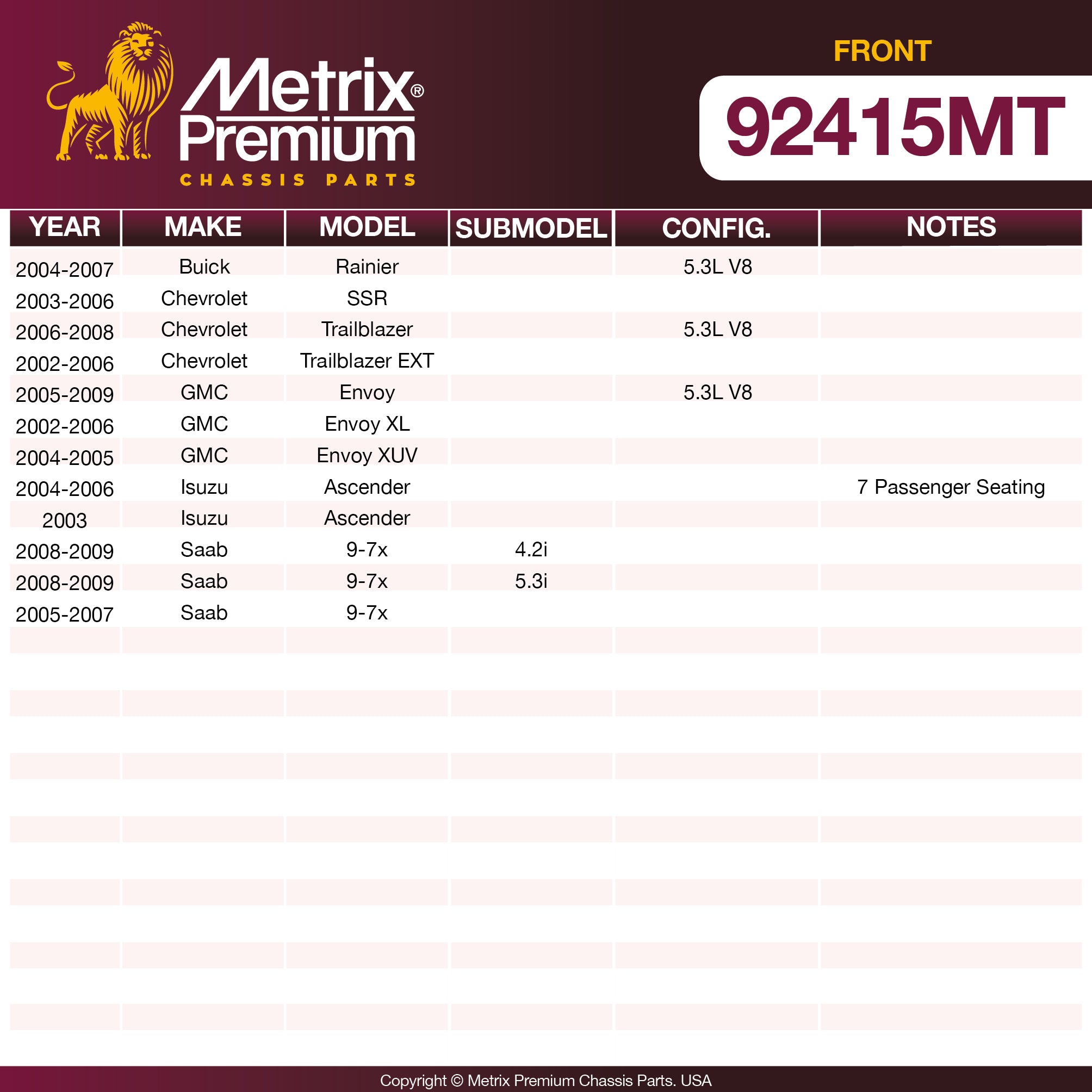 Metrix Premium Front Disc Brake Rotor Kit 92415MT OEM fit spare parts