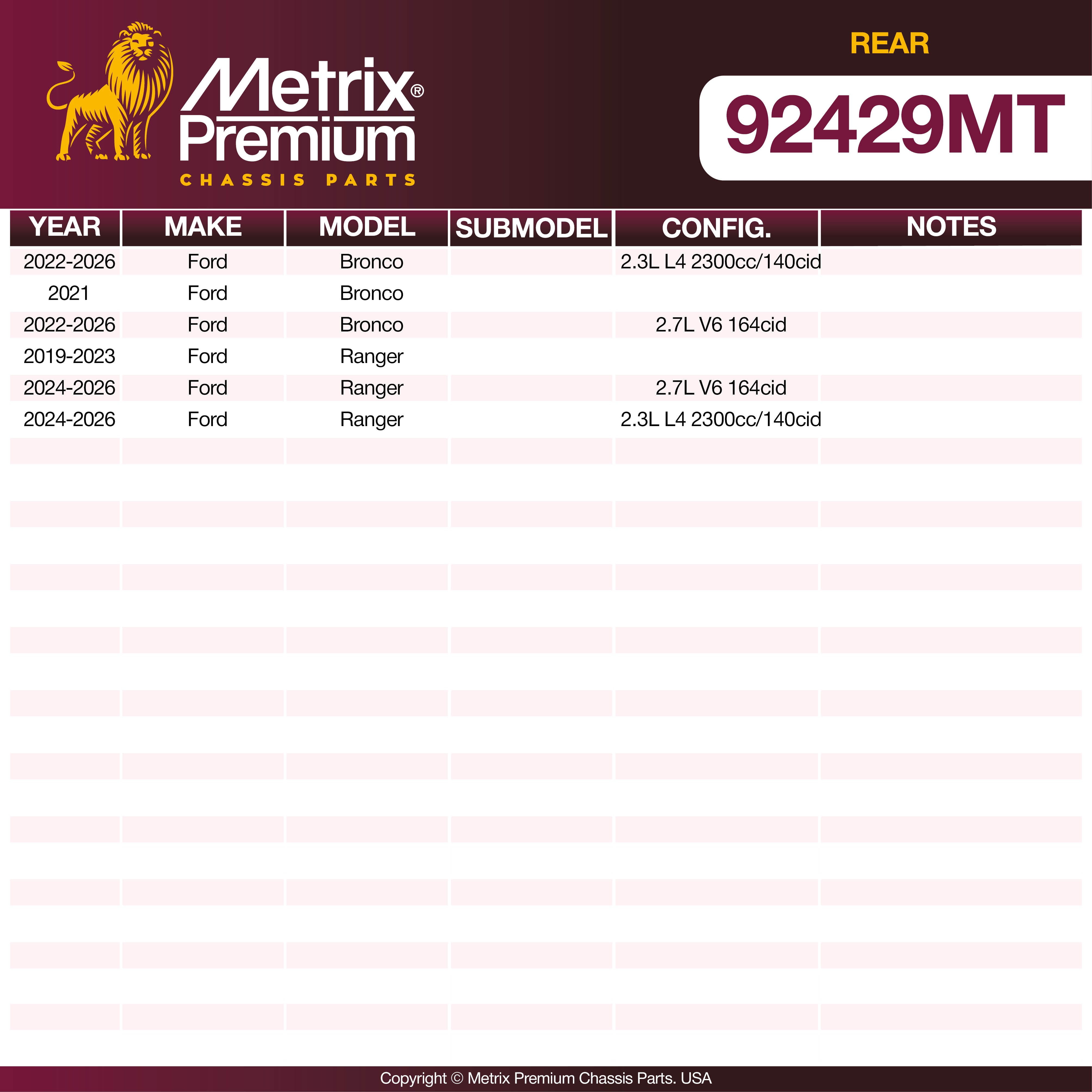 Metrix Premium Rear Disc Brake Rotor Kit 92429MT OEM fit spare parts