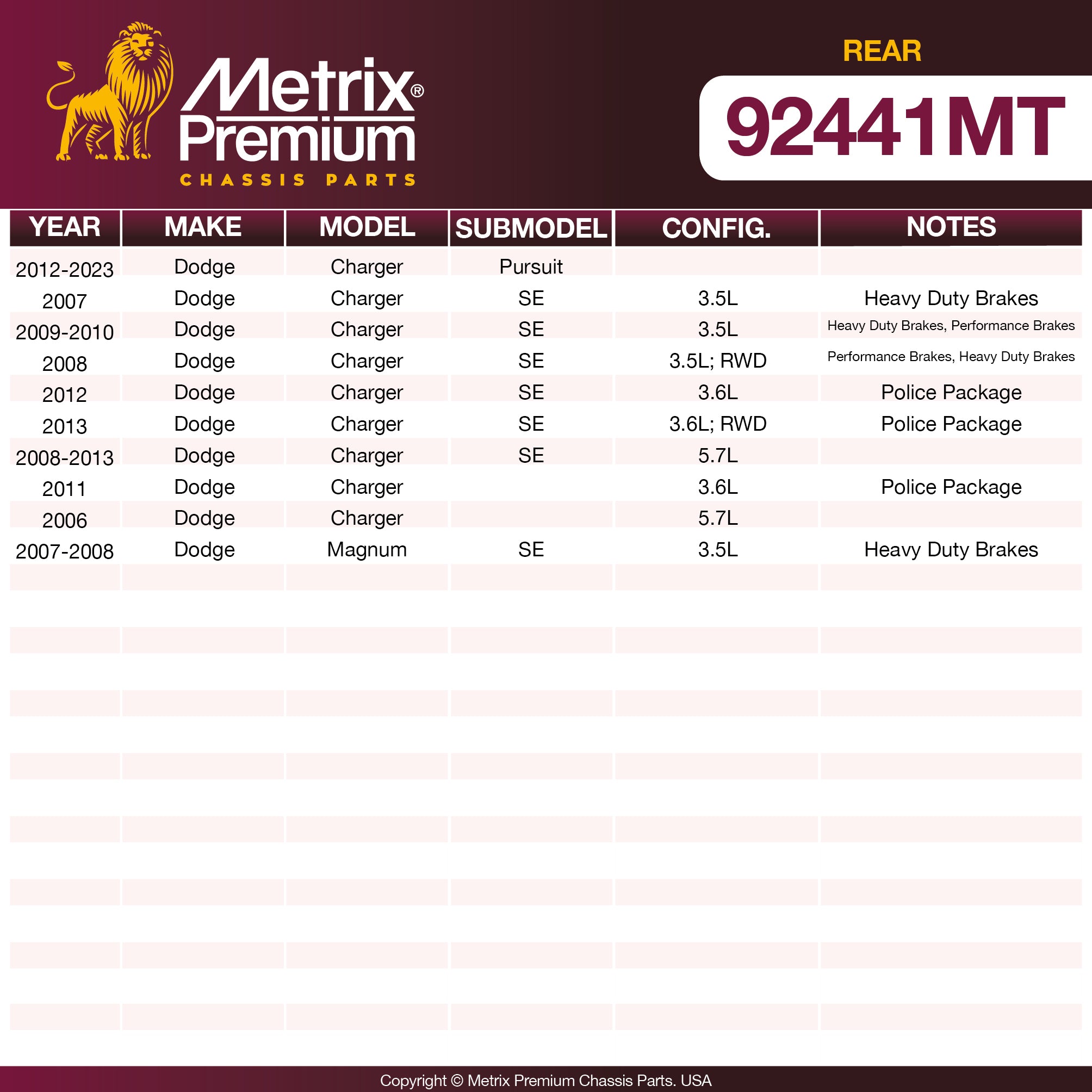 Metrix Premium Rear Disc Brake Rotor Kit 92441MT OEM fit spare parts