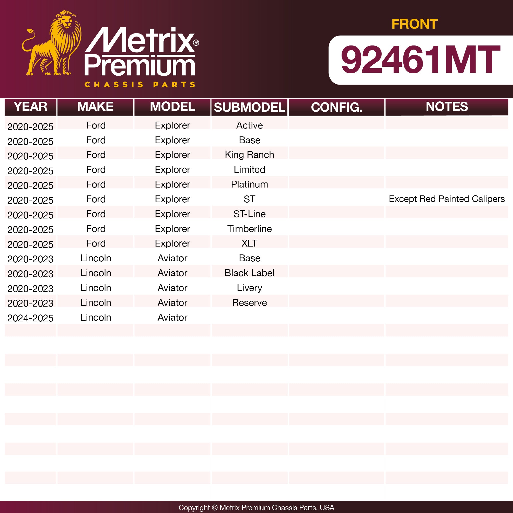 Metrix Premium Front Disc Brake Rotor Kit 92461MT OEM fit spare parts