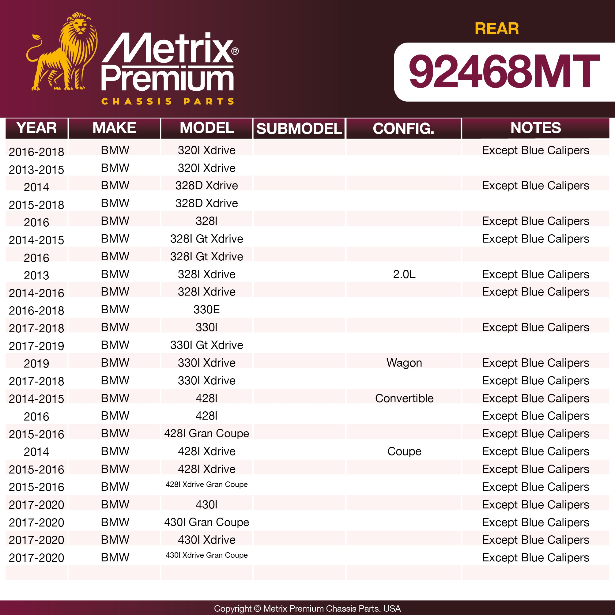 Metrix Premium Rear Disc Brake Rotor Kit 92468MT OEM fit spare parts