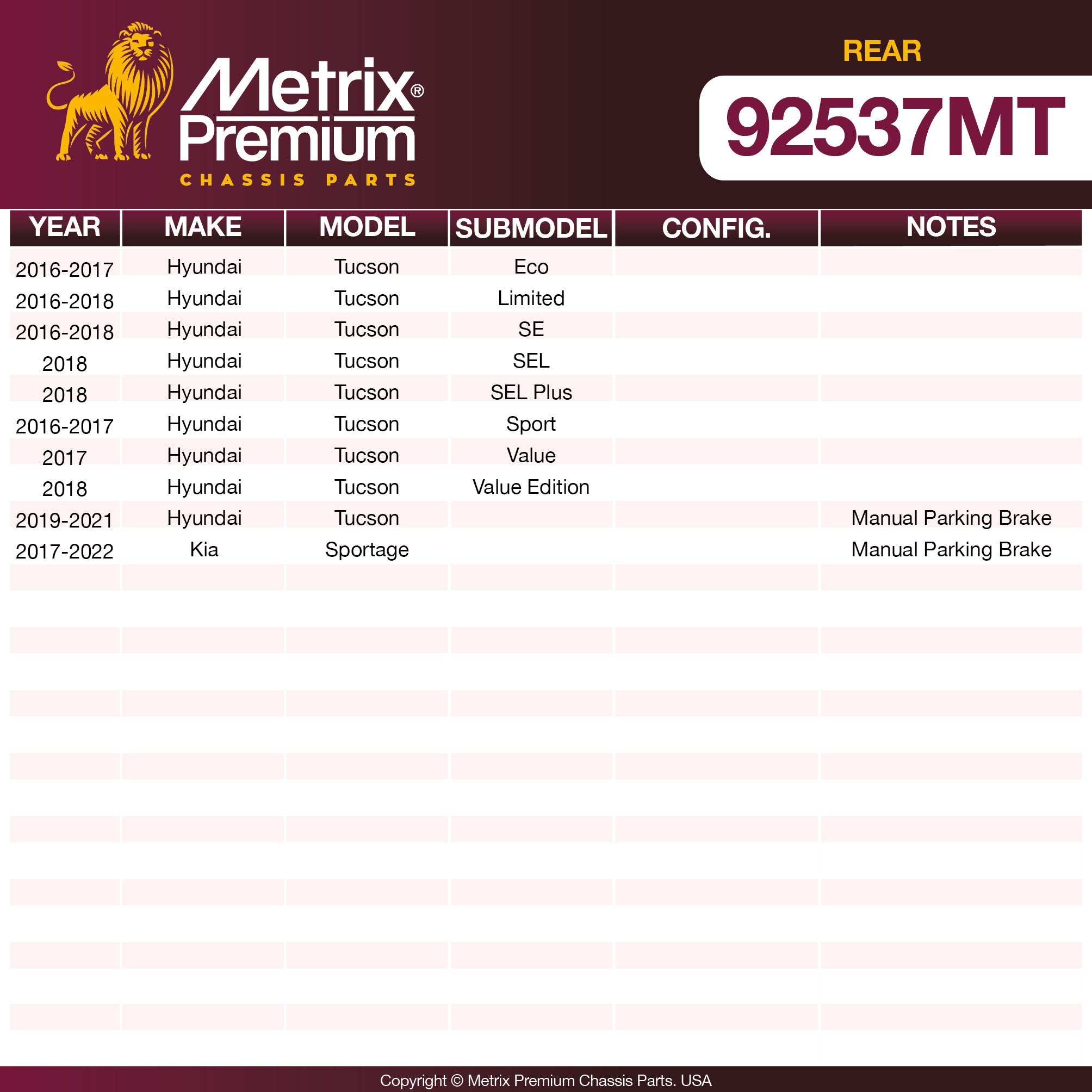 Metrix Premium Rear Disc Brake Rotor Kit 92537MT OEM fit spare parts
