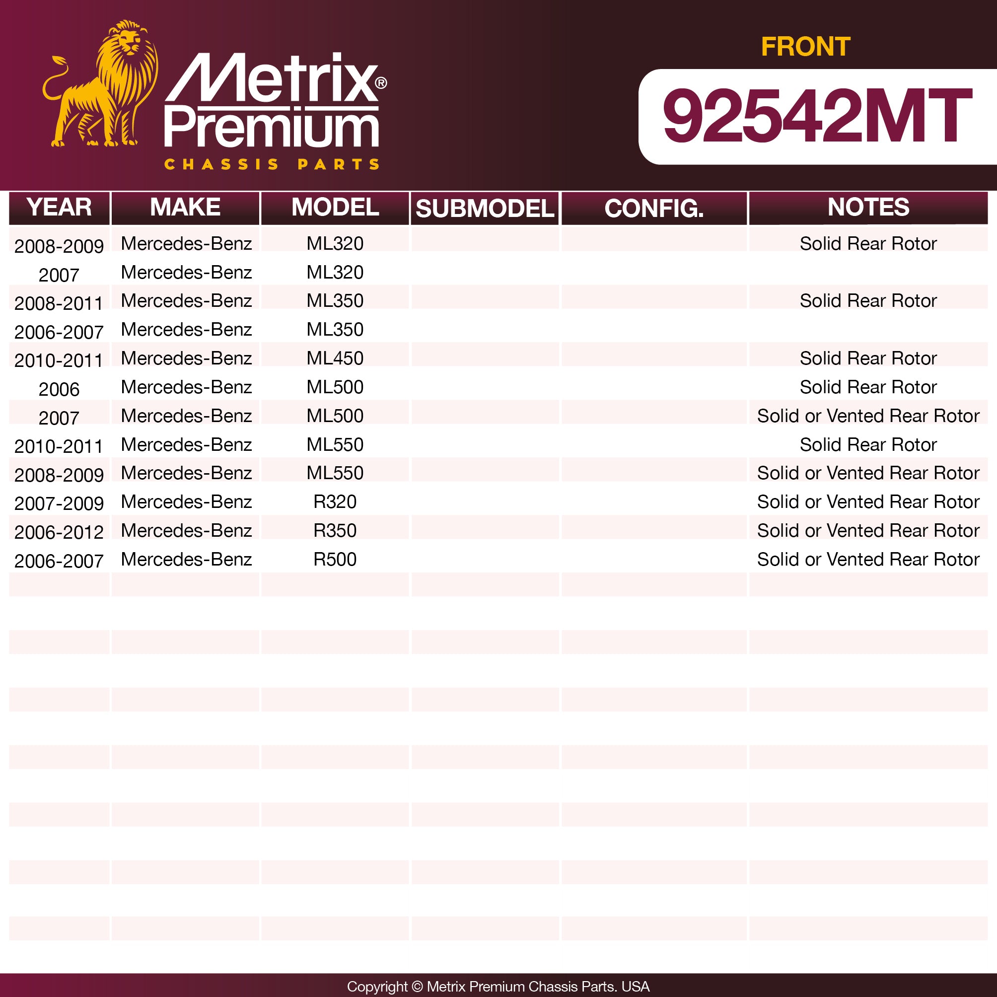 Metrix Premium Front Disc Brake Rotor Kit 92542MT OEM fit spare parts