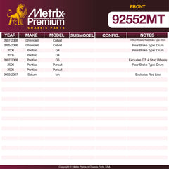 Metrix Premium Front Disc Brake Rotor Kit 92552MT OEM fit spare parts