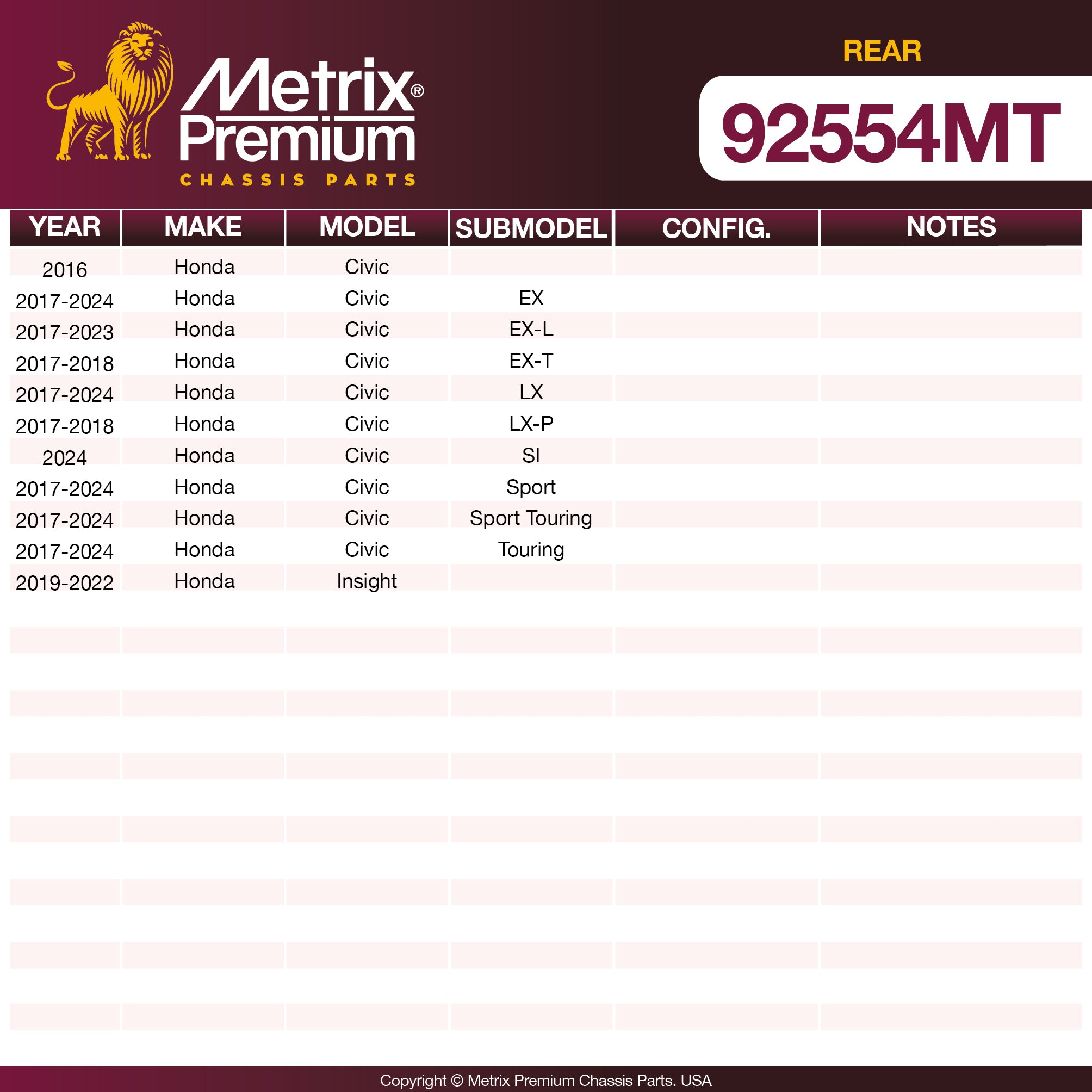 Metrix Premium Rear Disc Brake Rotor Kit 92554MT OEM fit spare parts