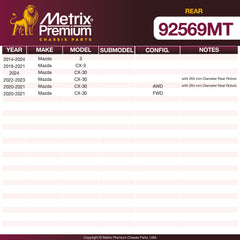 Metrix Premium Rear Disc Brake Rotor Kit 92569MT OEM fit spare parts