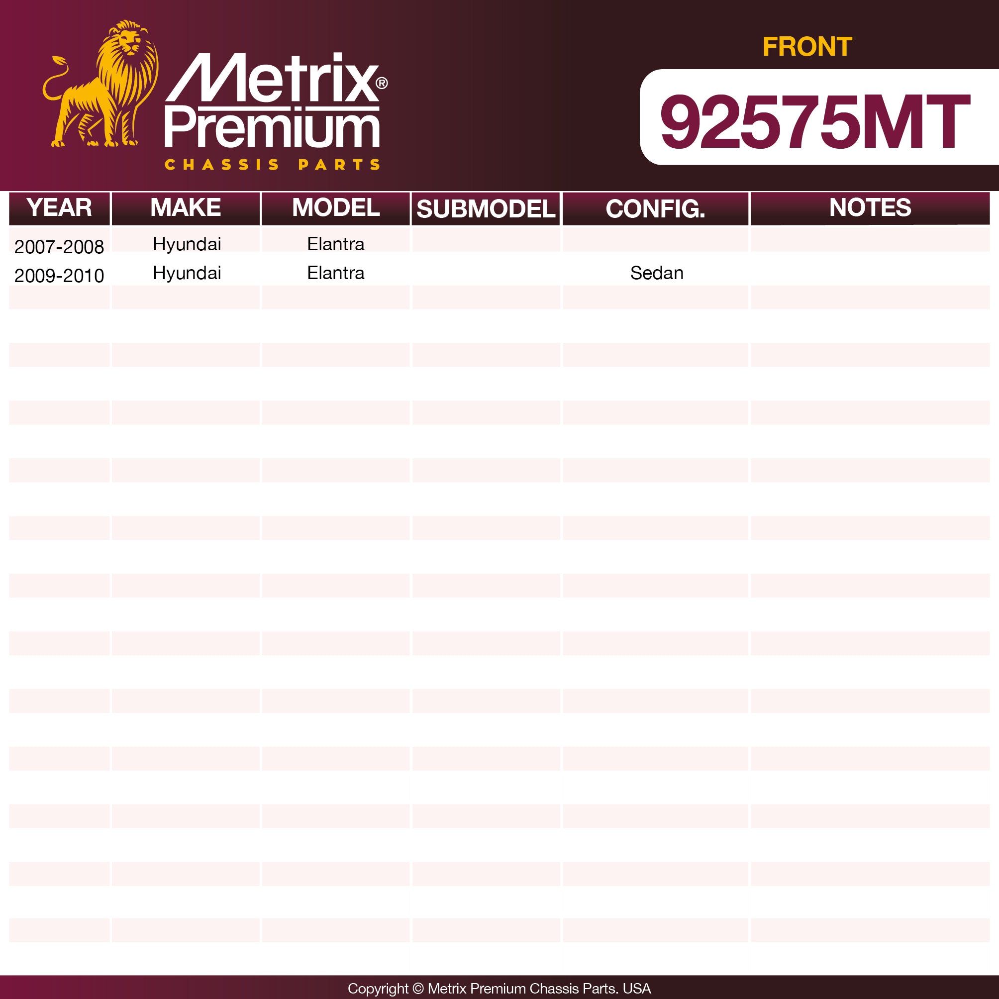 Metrix Premium Front Disc Brake Rotor Kit 92575MT OEM fit spare parts