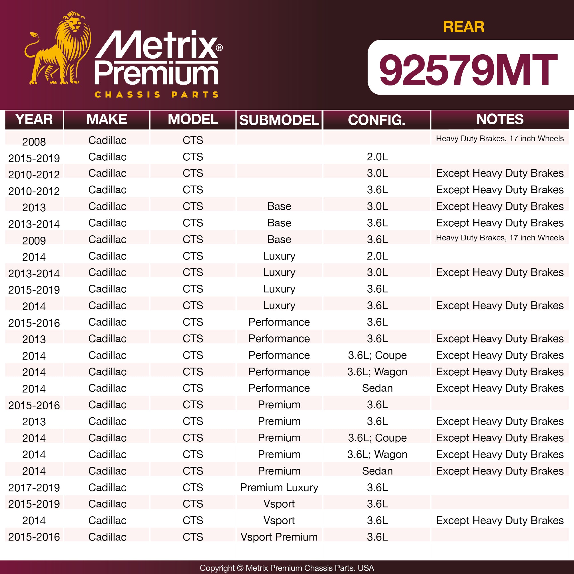 Metrix Premium Rear Disc Brake Rotor Kit 92579MT OEM fit spare parts