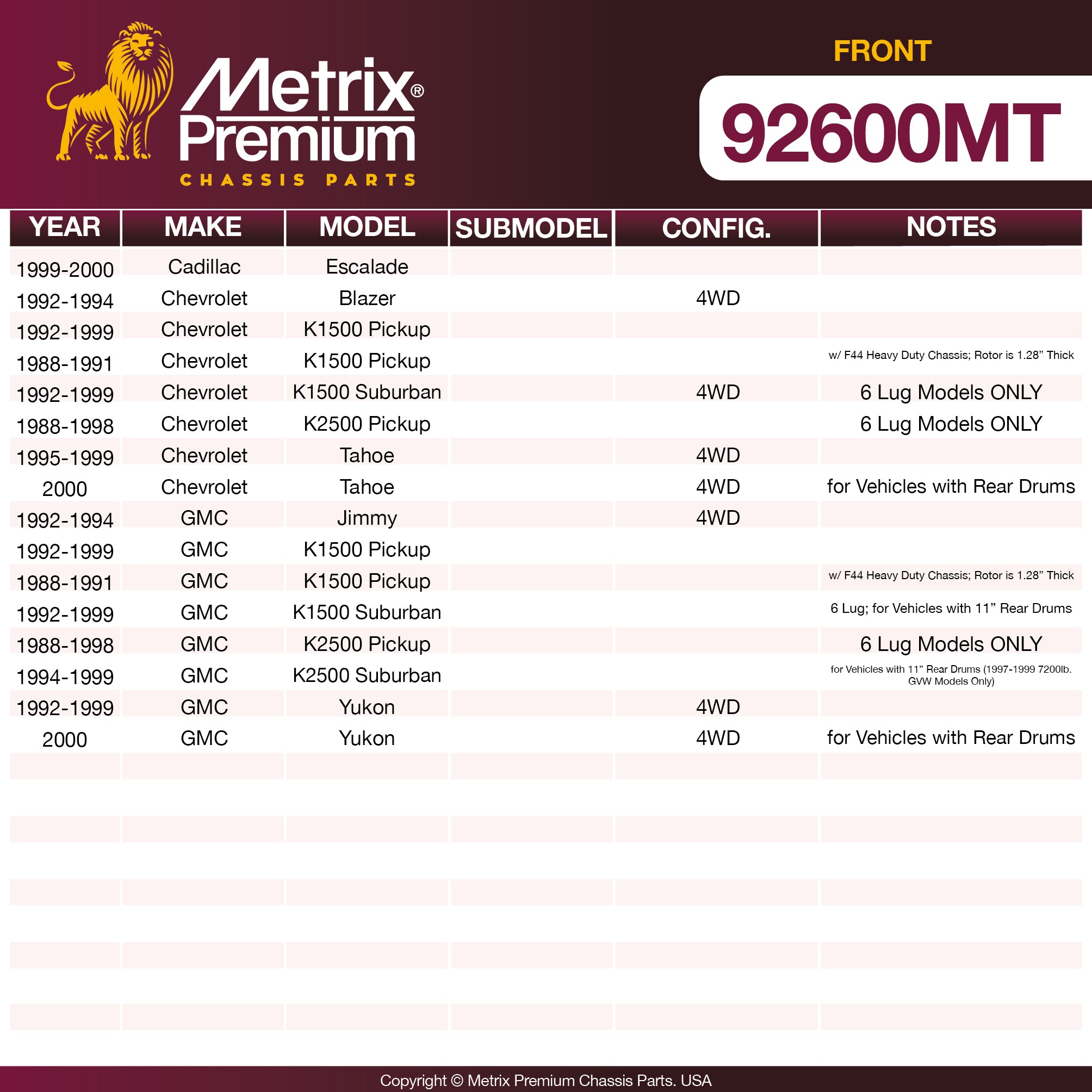 Metrix Premium Front Disc Brake Rotor Kit 92600MT OEM fit spare parts