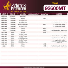 Metrix Premium Front Disc Brake Rotor Kit 92600MT OEM fit spare parts