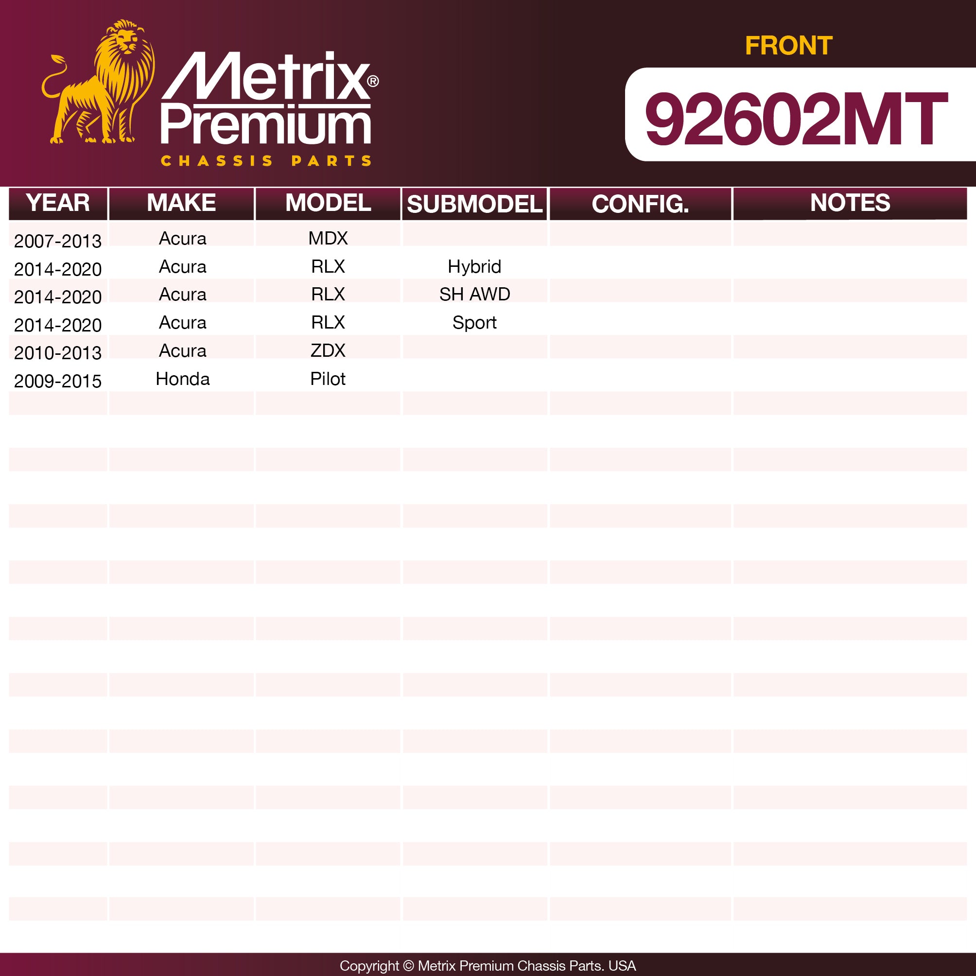 Metrix Premium Front Disc Brake Rotor Kit 92602MT OEM fit spare parts