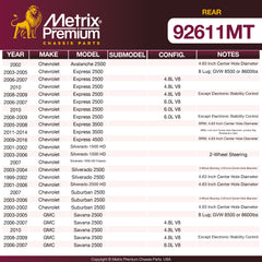 Metrix Premium Rear Disc Brake Rotor Kit 92611MT OEM fit spare parts
