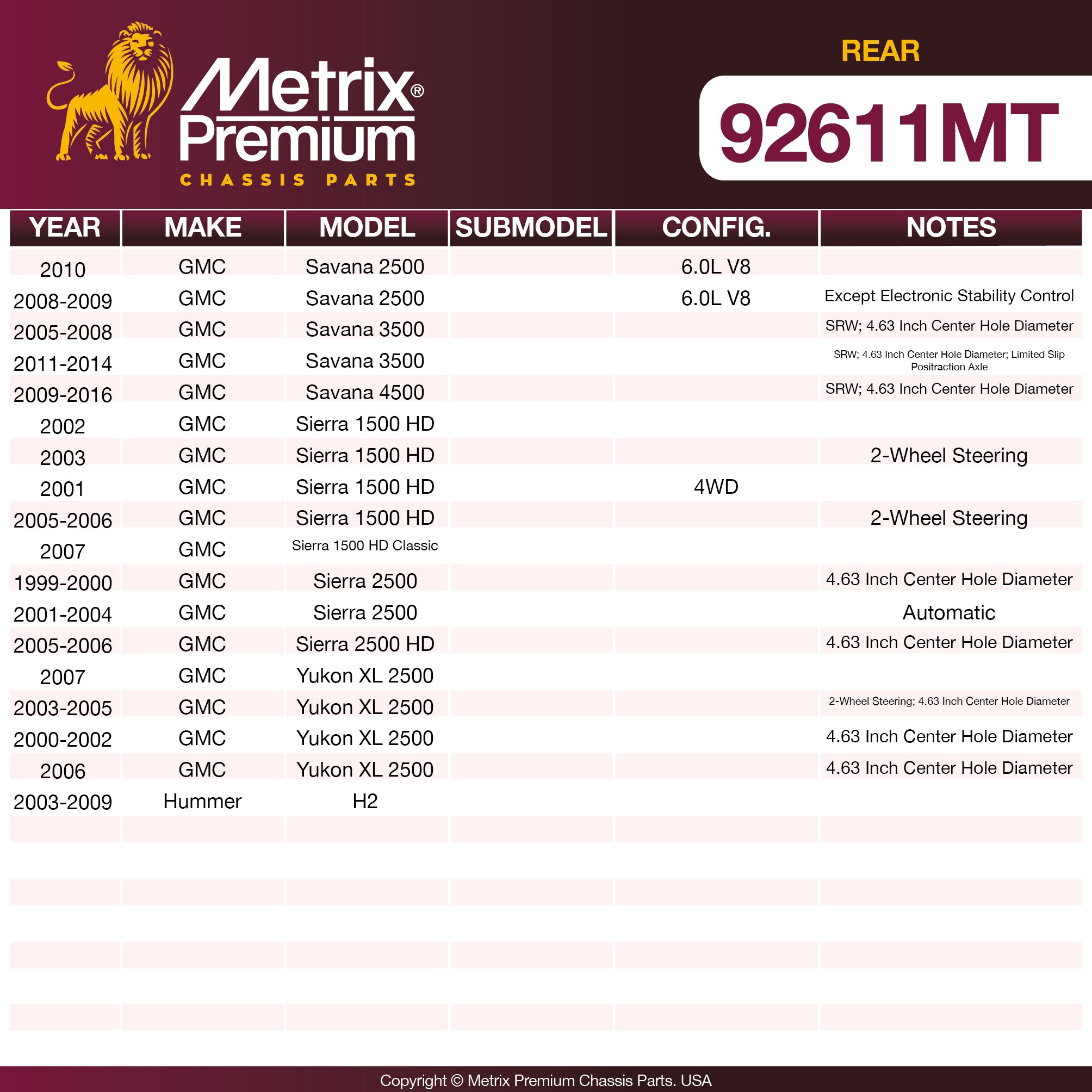 Metrix Premium Rear Disc Brake Rotor Kit 92611MT aftermarket car parts