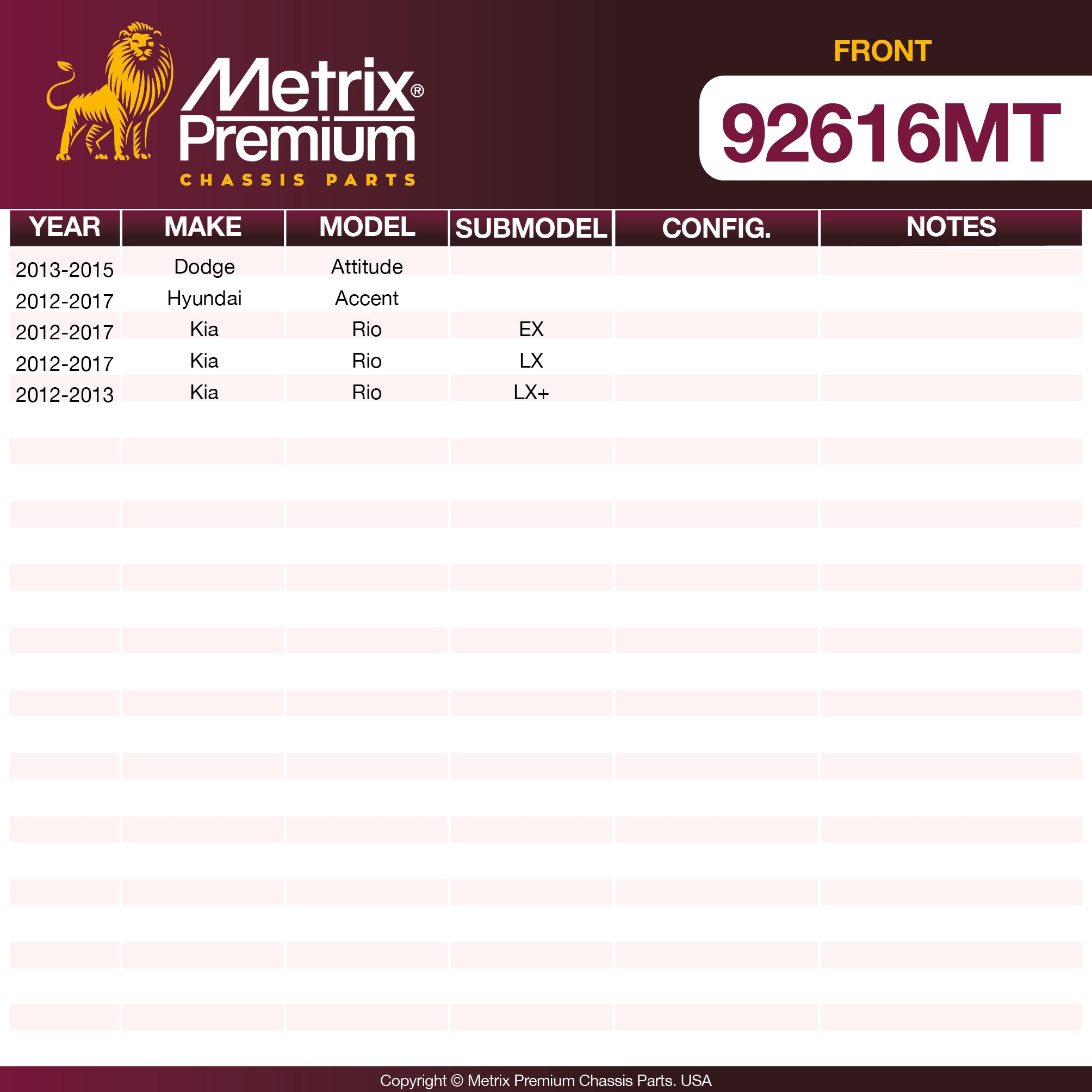 Metrix Premium Front Disc Brake Rotor Kit 92616MT OEM fit spare parts