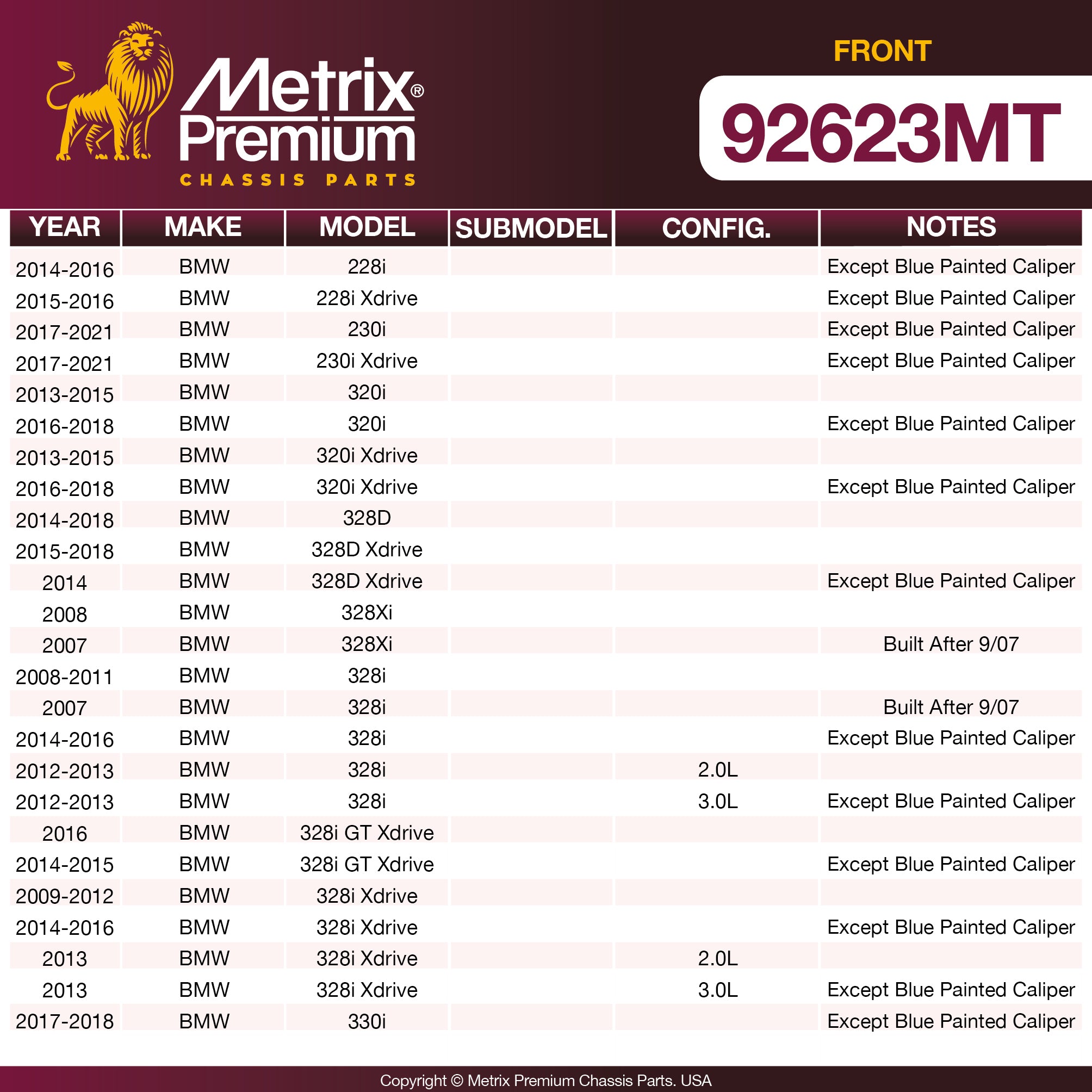 Metrix Premium Front Disc Brake Rotor Kit 92623MT OEM fit spare parts