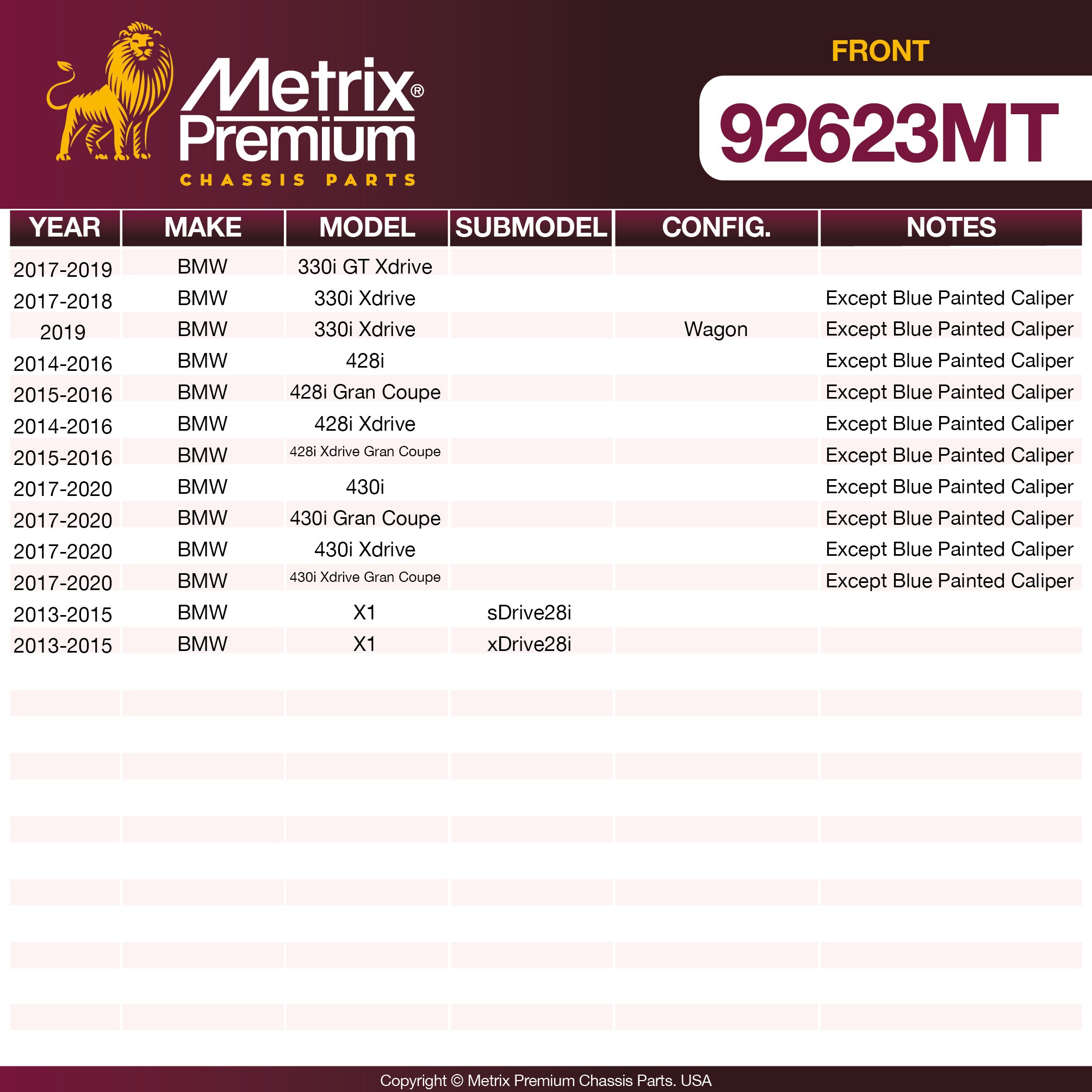 Metrix Premium Front Disc Brake Rotor Kit 92623MT aftermarket car parts
