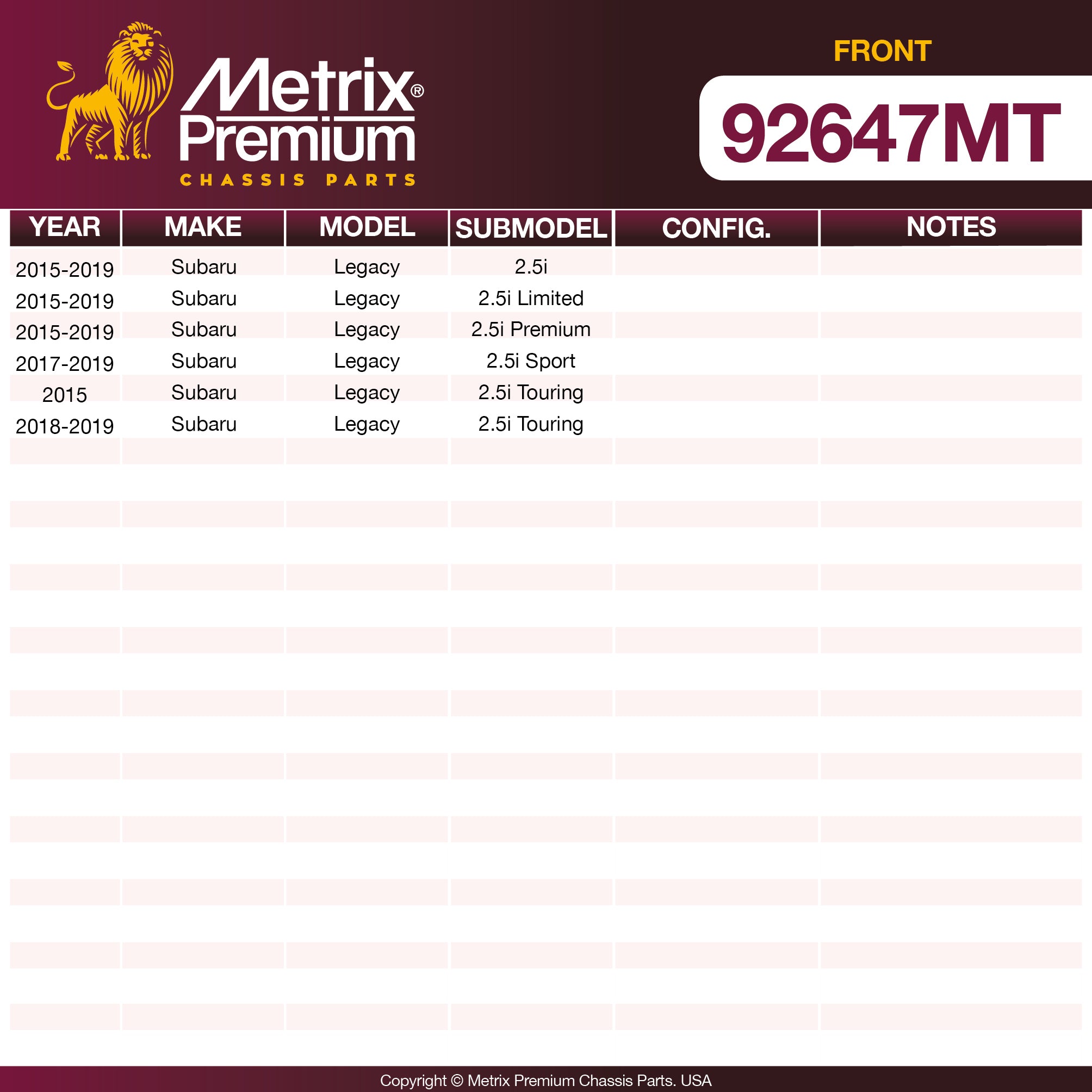 Metrix Premium Front Disc Brake Rotor Kit 92647MT OEM fit spare parts