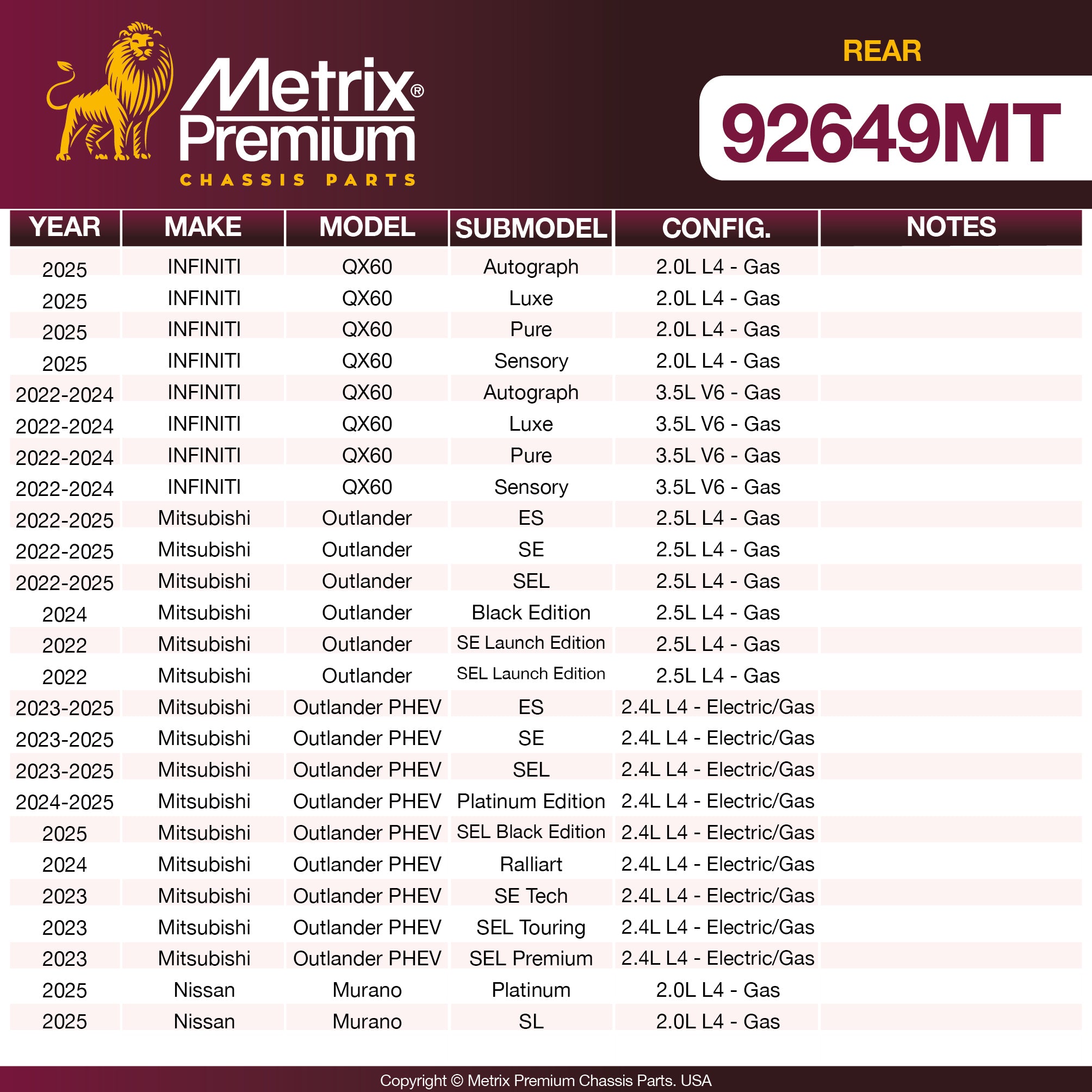 Metrix Premium Rear Disc Brake Rotor Kit 92649MT OEM fit spare parts