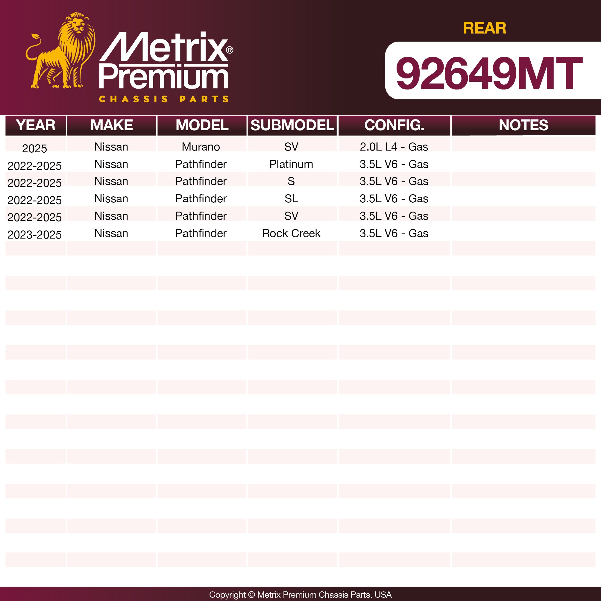 Metrix Premium Rear Disc Brake Rotor Kit 92649MT aftermarket car parts