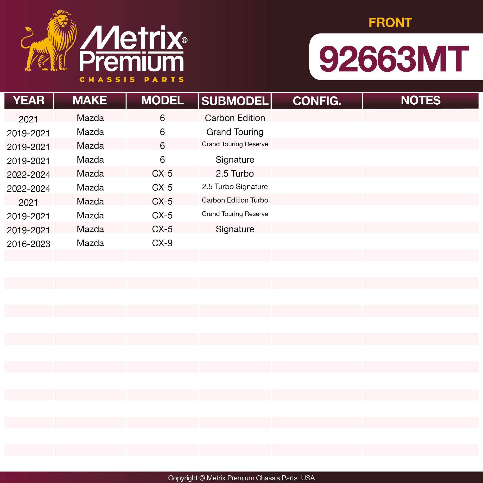 Metrix Premium Front Disc Brake Rotor Kit 92663MT OEM fit spare parts