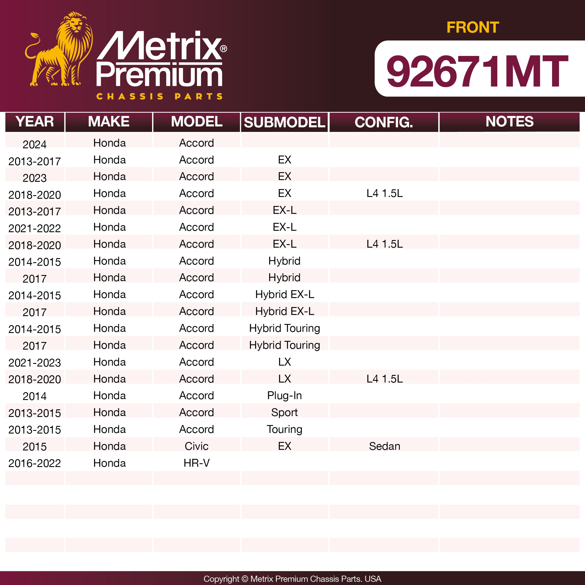 Metrix Premium Front Disc Brake Rotor Kit 92671MT OEM fit spare parts