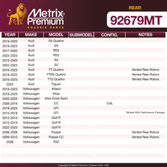 Metrix Premium Rear Disc Brake Rotor Kit 92679MT OEM fit spare parts
