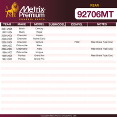 Metrix Premium Rear Disc Brake Rotor Kit 92706MT OEM fit spare parts