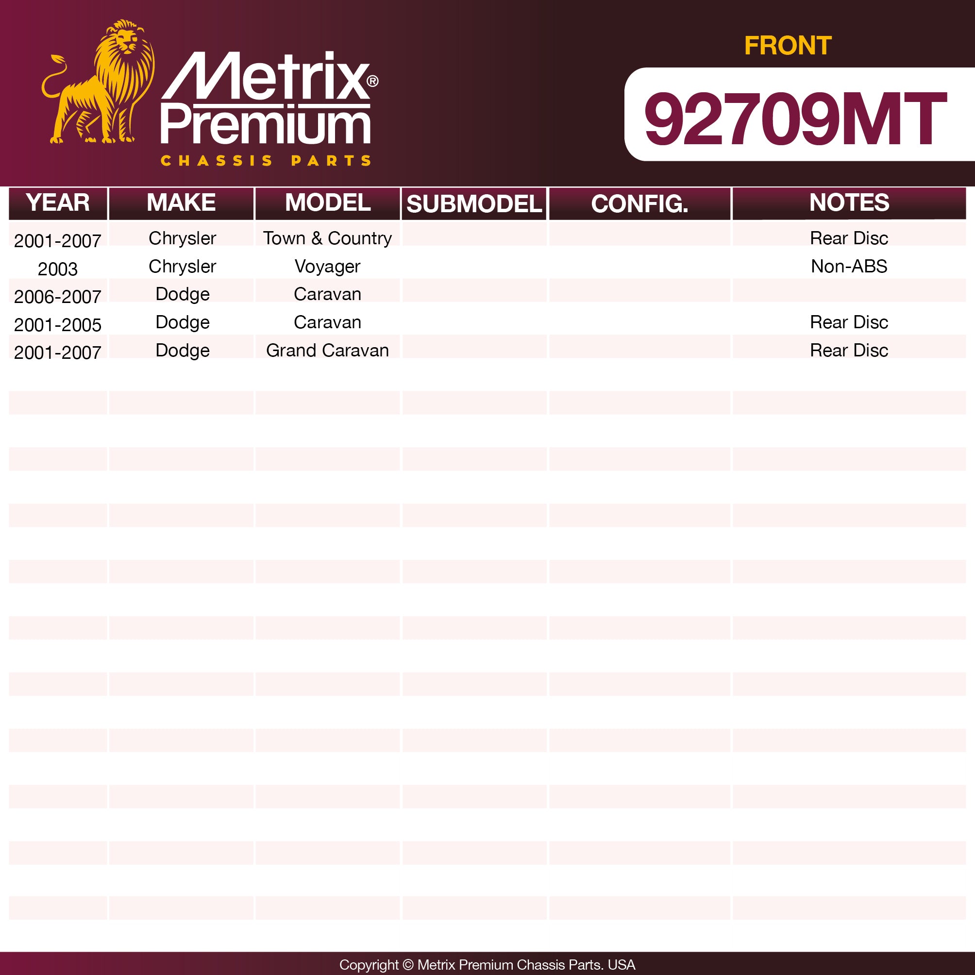 Metrix Premium Front Disc Brake Rotor Kit 92709MT OEM fit spare parts