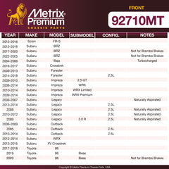Metrix Premium Front Disc Brake Rotor Kit 92710MT OEM fit spare parts